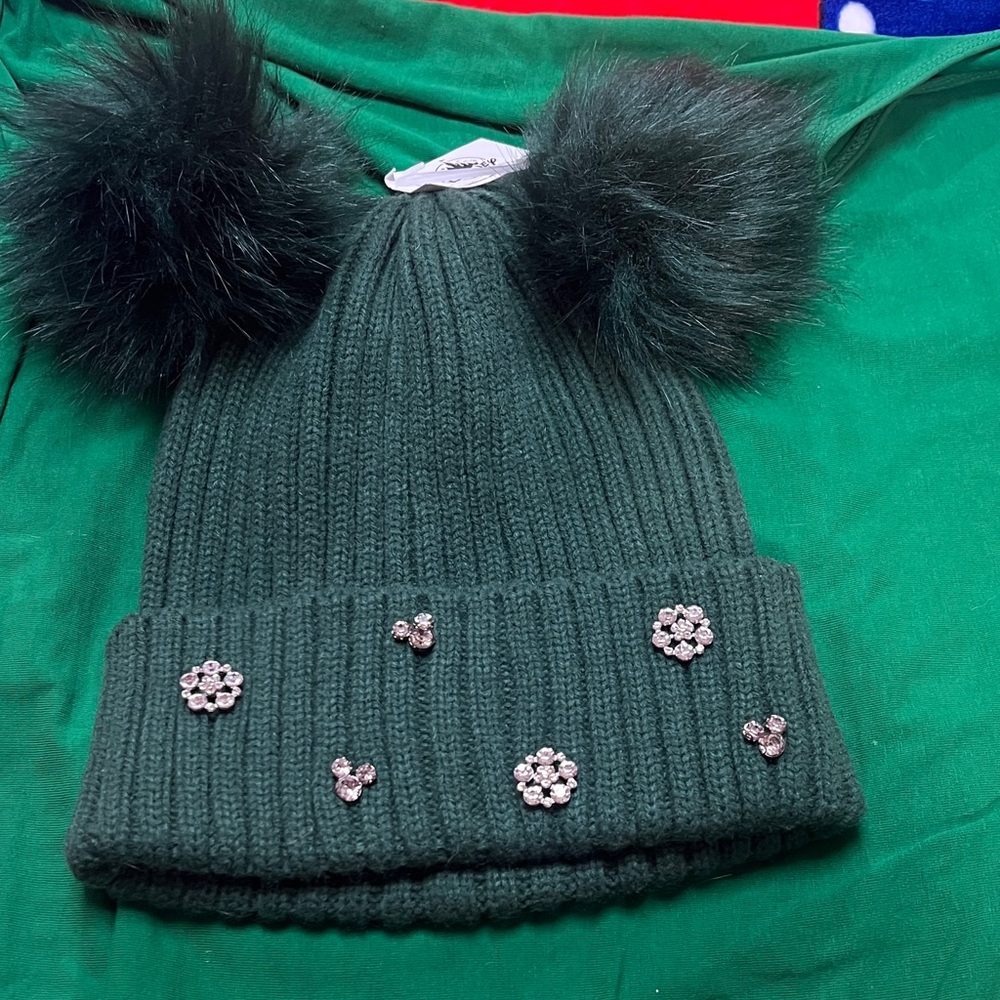 Disney Emerald Knit Hat with Pom-Poms